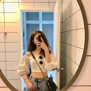 (SẴN) Áo trễ vai croptop 3 cúc M10