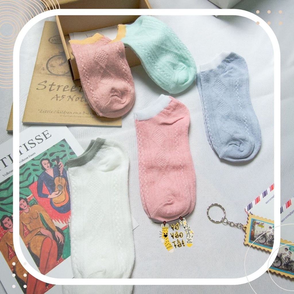 5 đôi vớ/tất nữ cổ ngắn họa tiết gân