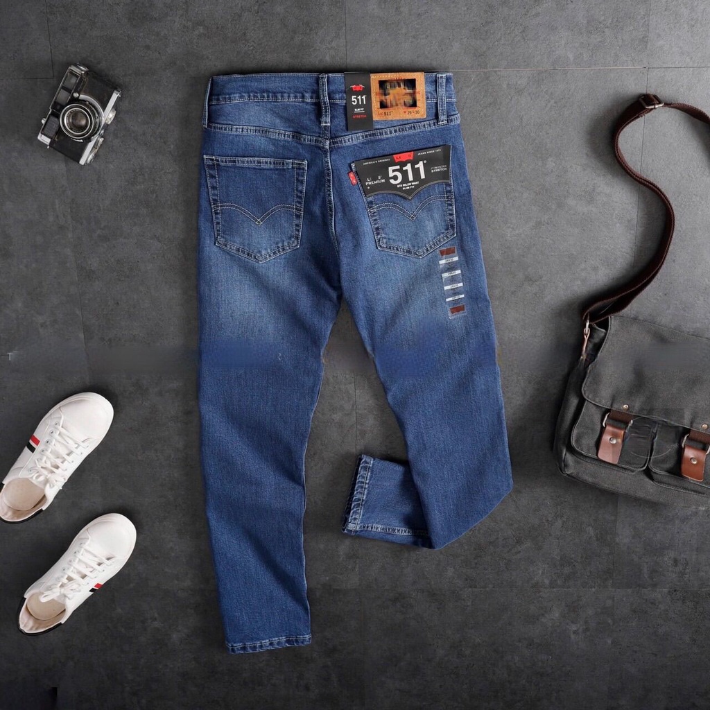 Quần jean nam ống đứng màu xanh- Haian jean- jeans co giản