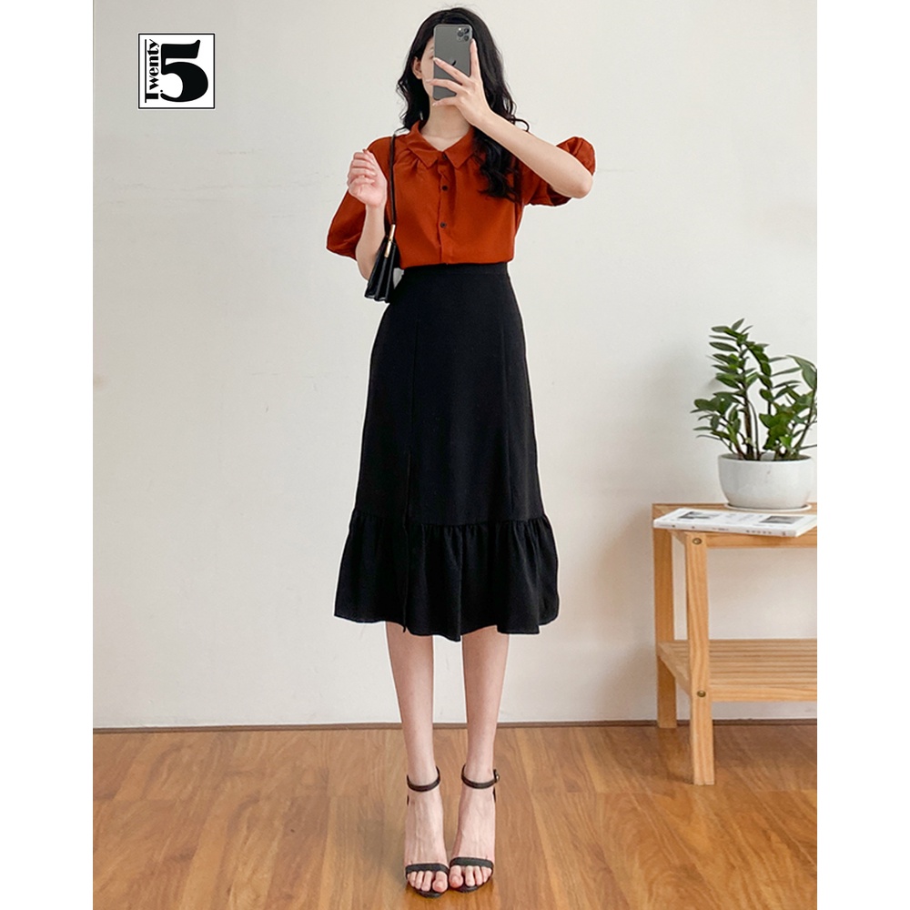 Chân váy công sở xẻ đùi cạp cao dáng midi đuôi cá Twentyfive Fashion N352