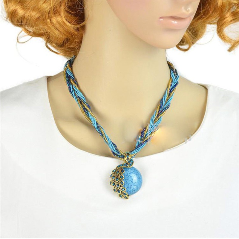 Vòng cổ mặt đá ngọc lam phong cách Bohemian cổ điển cho nữ