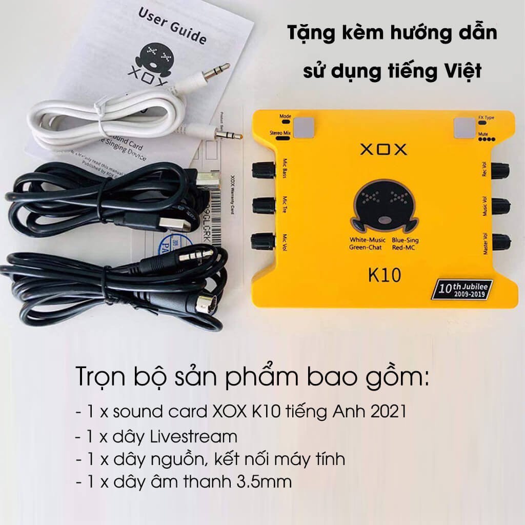 Soundcard Thu Âm Cao Cấp XOX K10 ,  karaoke , livestream kết nối với mic hát chuyên nghiệp, bản kỉ niệm 10 năm