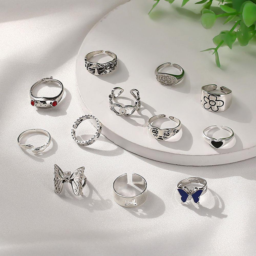 Bộ 12 Nhẫn Hợp Kim Hình Bướm / Ếch / Ngôi Sao Độc Đáo Phong Cách Hàn Quốc
