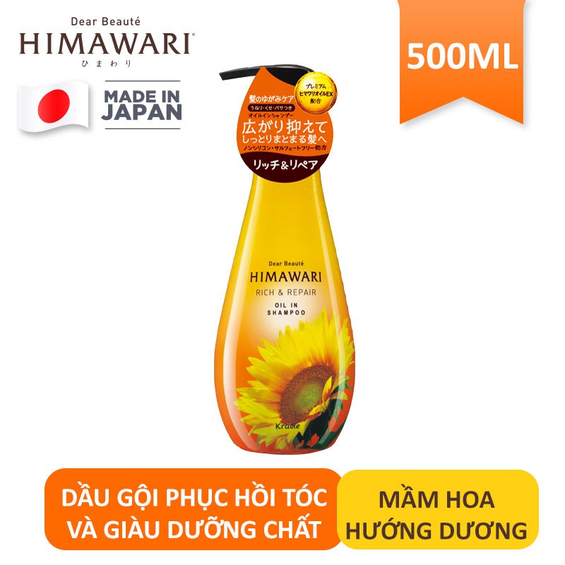 Dầu gội / dầu xả phục hồi tóc và giàu dưỡng chất Himawari chai 500ml chính hãng [Kracie]