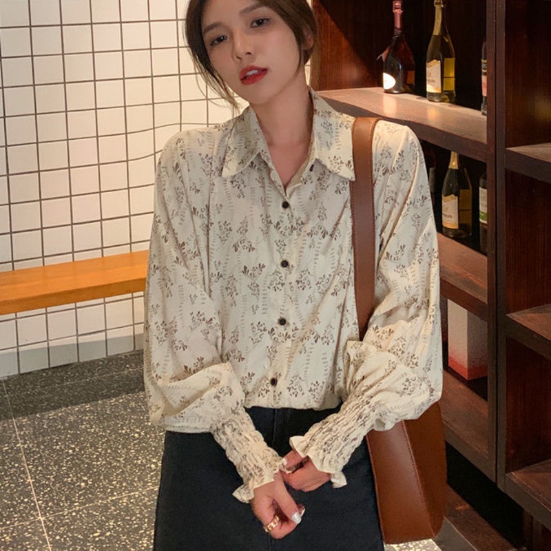 Áo Sơ Mi Dài Tay In Hoa Thời Trang 152058 Áo Sơ Mi Khoác Ngoài Phong Cách Retro Hàn Quốc Hợp Thời Trang