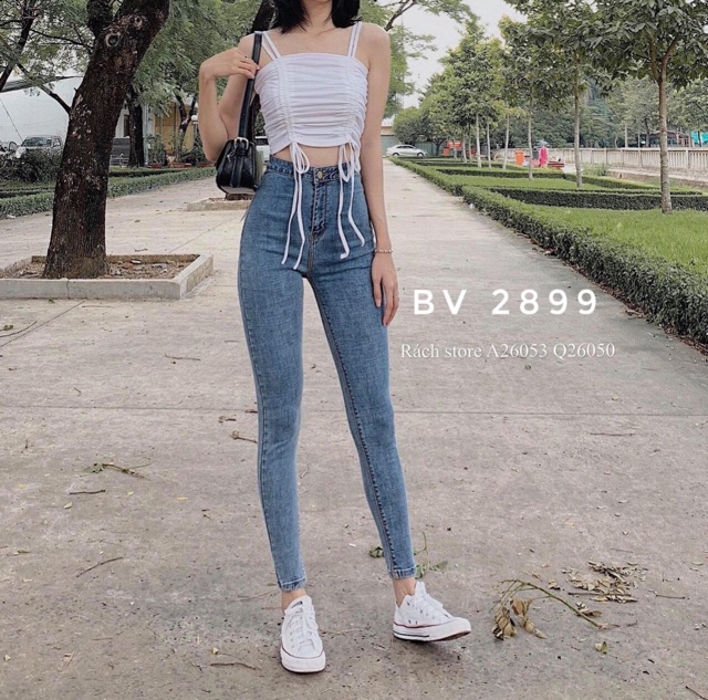 Quần jeans, Quần bò nữ cạp cao bazic chất siêu dãn QJ6801 - NhiNhiShop