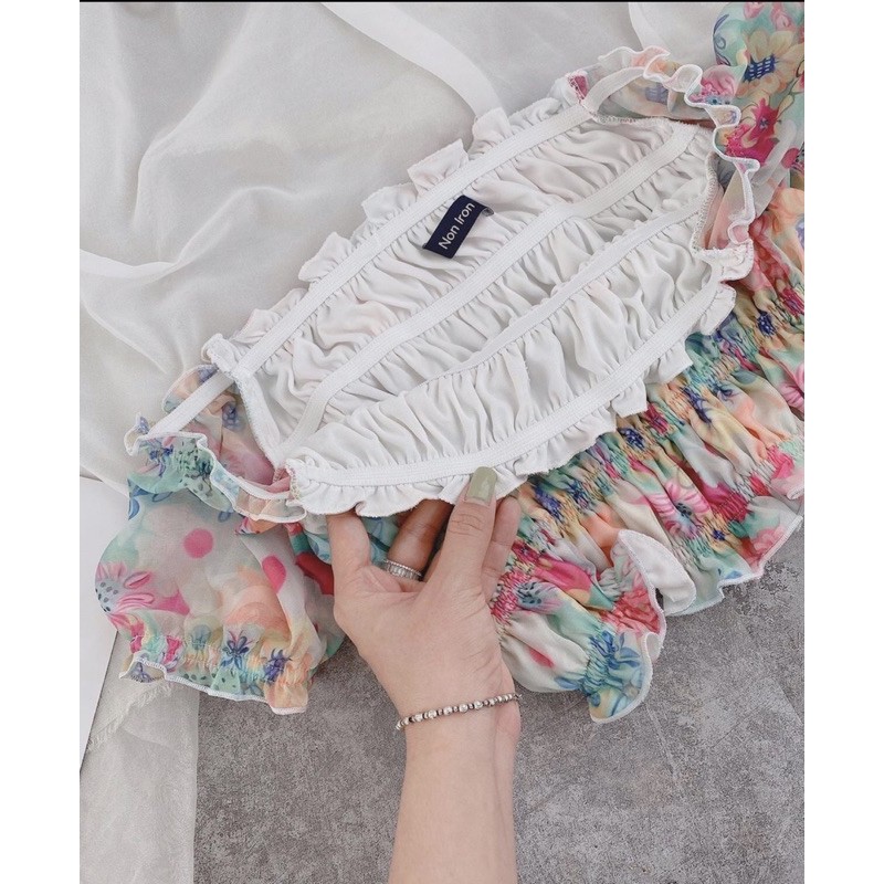 CROPTOP HOA BẸT VAI NHÚN CHỈ HOA
