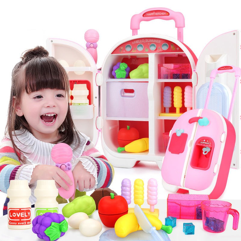 Tủ lạnh Đồ chơi Trẻ em Mô phỏng Lớn Nhà bếp Cửa đôi Play House Boy Girl Hộp đựng xe đẩy nhỏ
