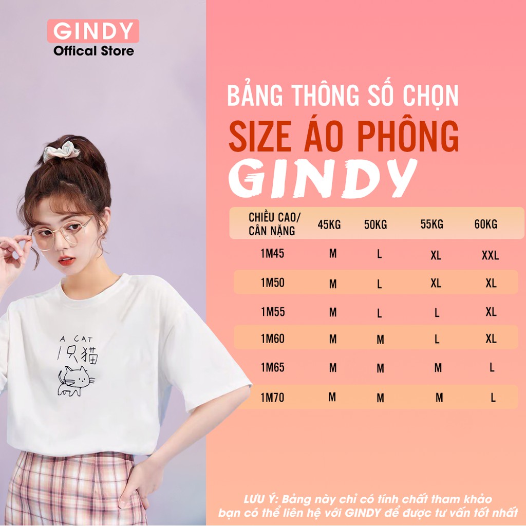 Áo phông thun lạnh nữ GINDY cổ tròn tay lỡ unisex basic in hình  linh miêu chất liệu co giãn, thoáng mát A053