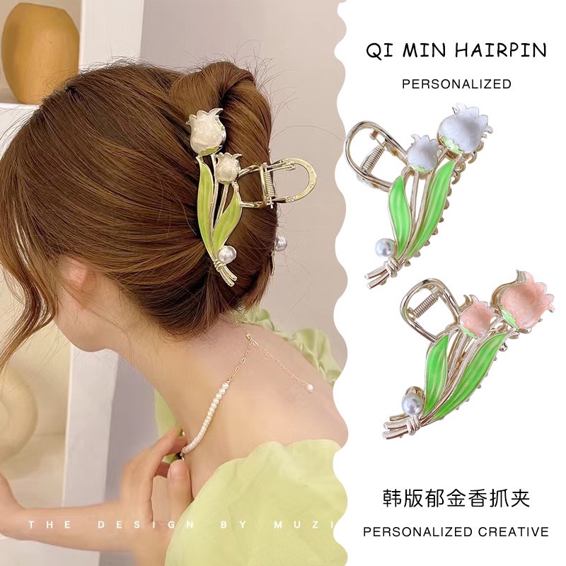 Kẹp tóc kim loại nữ khí chất hình bông hoa lan hồ điệp thanh lịch nữ tính kẹp tóc sau đầu phong cách Hàn Quốc