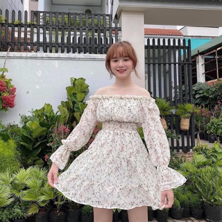 Đầm bẹt vai hoa nhún