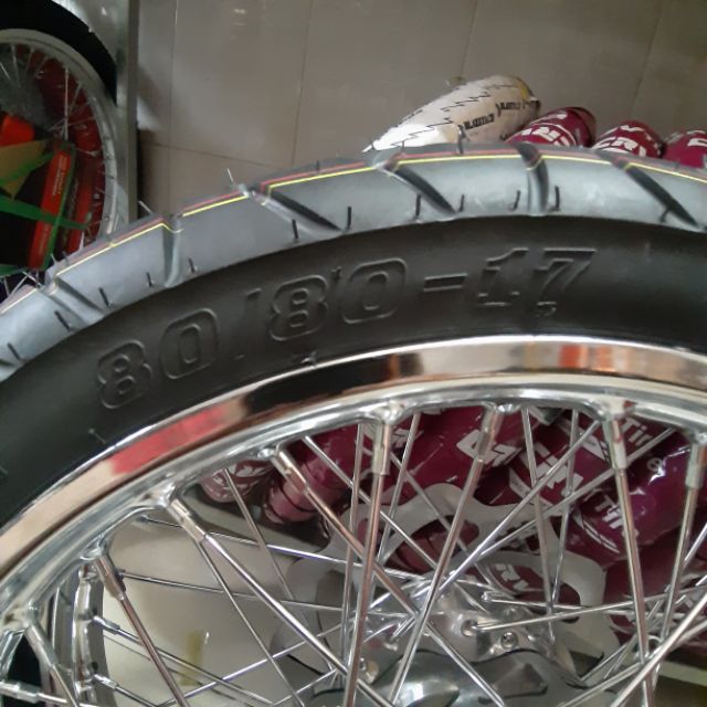 Bánh căm EXCITER 135 căm đùm mạ crom full vỏ ruột Balazetch kèm đĩa và ốc titan như hình gắn như zin