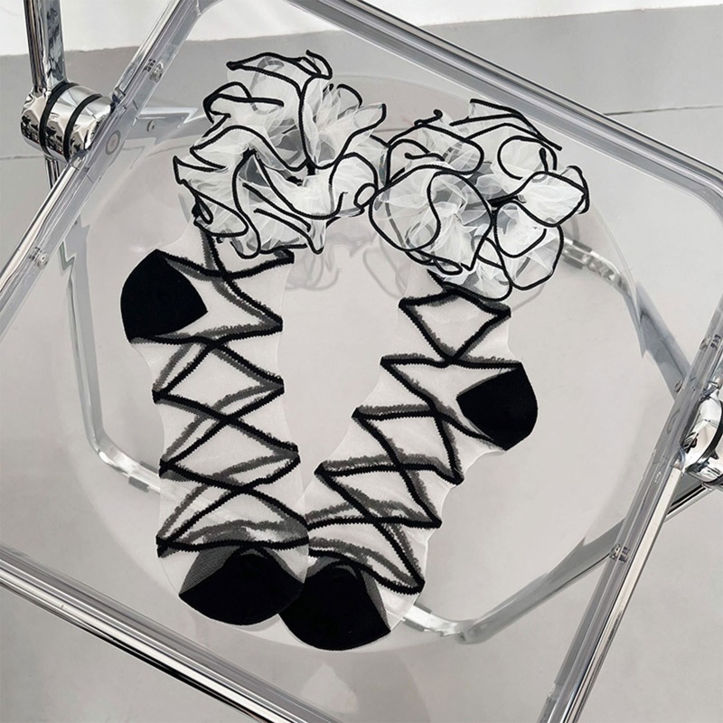 Xixi Tất Lưới Kẻ Sọc Chéo Phong Cách Lolita Dành Cho Nữ