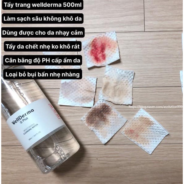 Nước tẩy trang cho da mẫn cảm, làm sạch sâu Wellderma G Plus Moisturizing Cleansing Water 500ml