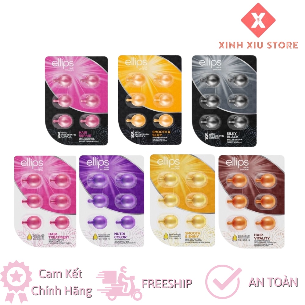 Vỉ 6 Viên Serum Dưỡng Tóc Ellips Giúp Tóc Mềm Mượt, Bồng Bềnh, Phục Hồi Hư Tổn, Giảm Gãy Rụng