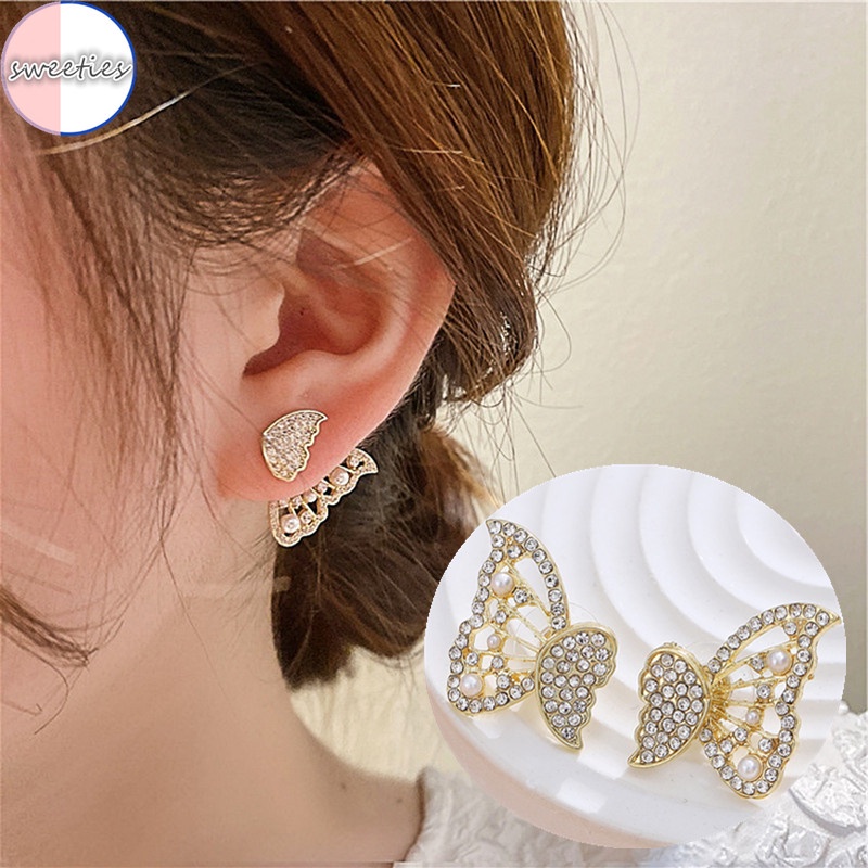 Đôi Bông Tai Hình Con Bướm Sau Lưng Đính Kim Cương Giả Thanh Lịch Dành Cho Nữ