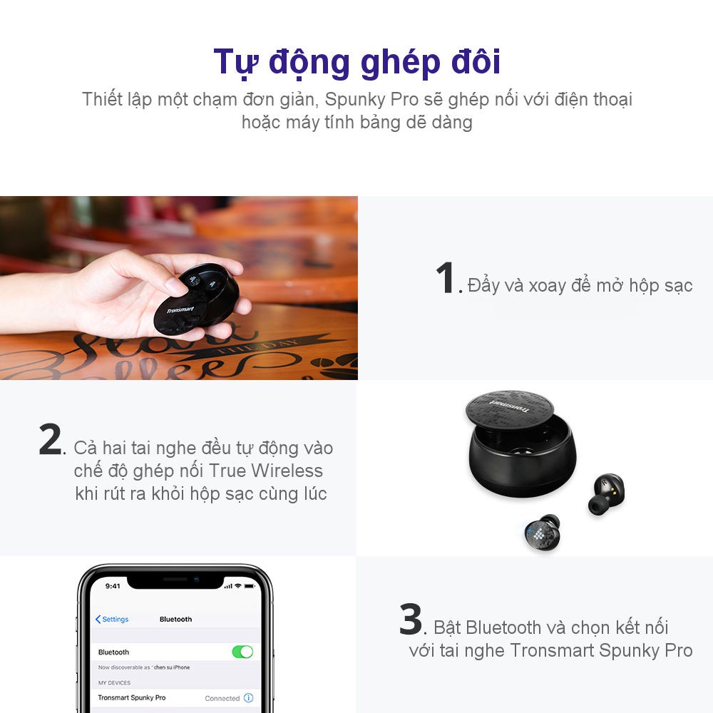 Tai nghe Bluetooth không dây 5.0 chống nước IPX5 tích hợp công nghệ hủy tiếng ồn cao cấp Tronsmart Spunky Beat TM-365824