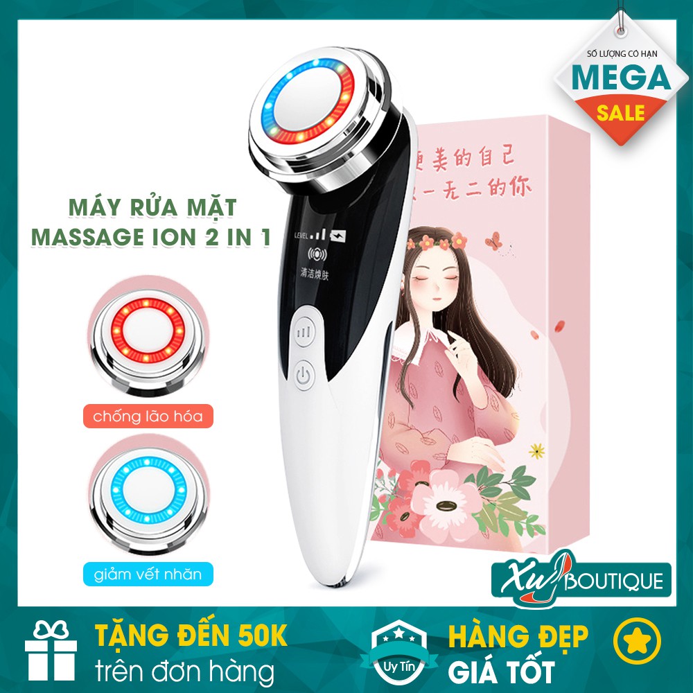 Máy Rửa Mặt, Massage Ion 2 In 1 Làm Sạch Sâu &amp; Hấp Thụ Dưỡng Chất Bằng Công Nghệ Sóng Âm (Tặng Kèm Dây Sạc)