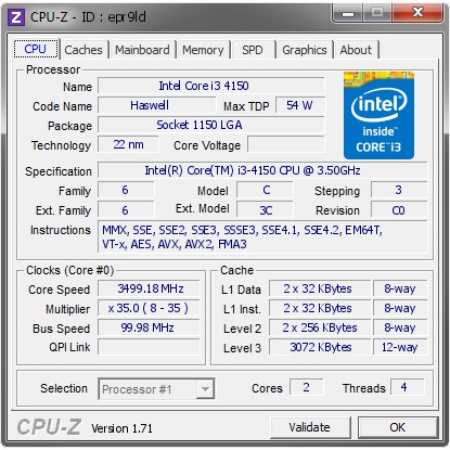 Chip CPU Intel I3 4150  socket 1150 hỗ trợ dòng main H81, B85, H87, Z97