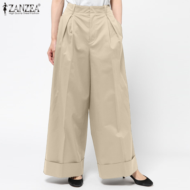 Quần Dài ZANZEA Ống Rộng Màu Trơn Phong Cách Vintage Cho Nữ | BigBuy360 - bigbuy360.vn