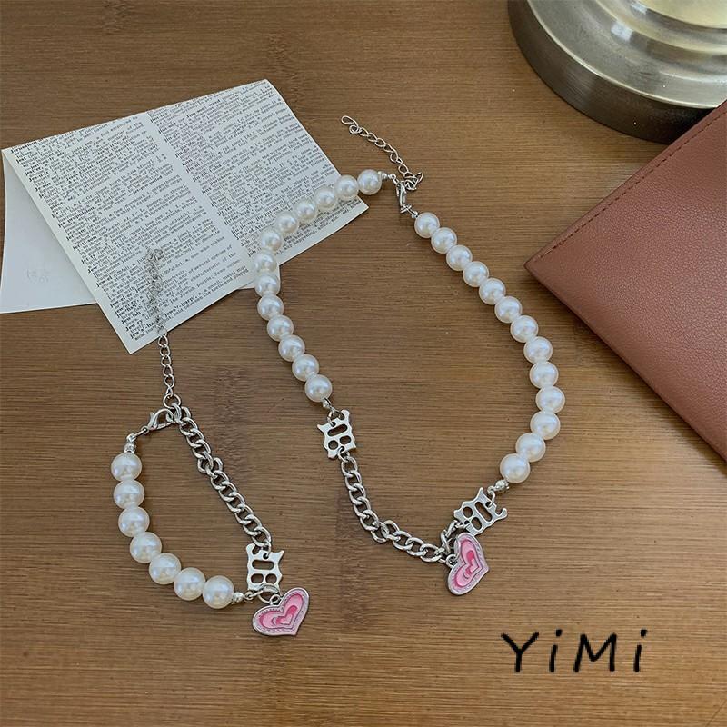 Vòng cổ/Lắc tay  chuỗi ngọc trai giả hình trái tim sang trọng cho nữ