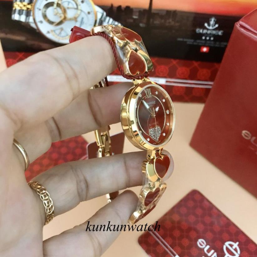 Đồng Hồ Nữ Sunrise 9010SA - Authentic - Kiểu Dáng Lắc Tay - Dây Vàng Mặt Đỏ