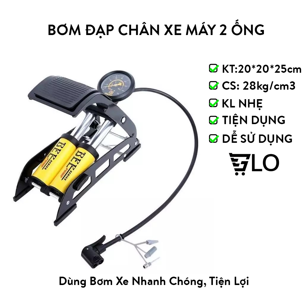 [Mã 154LIFESALE giảm 10% đơn 99K] Bơm Đạp Chân Xe Máy 2 Ống J44b-01 Bee Cho Xe Đạp, Xe Hơi Cao Cấp