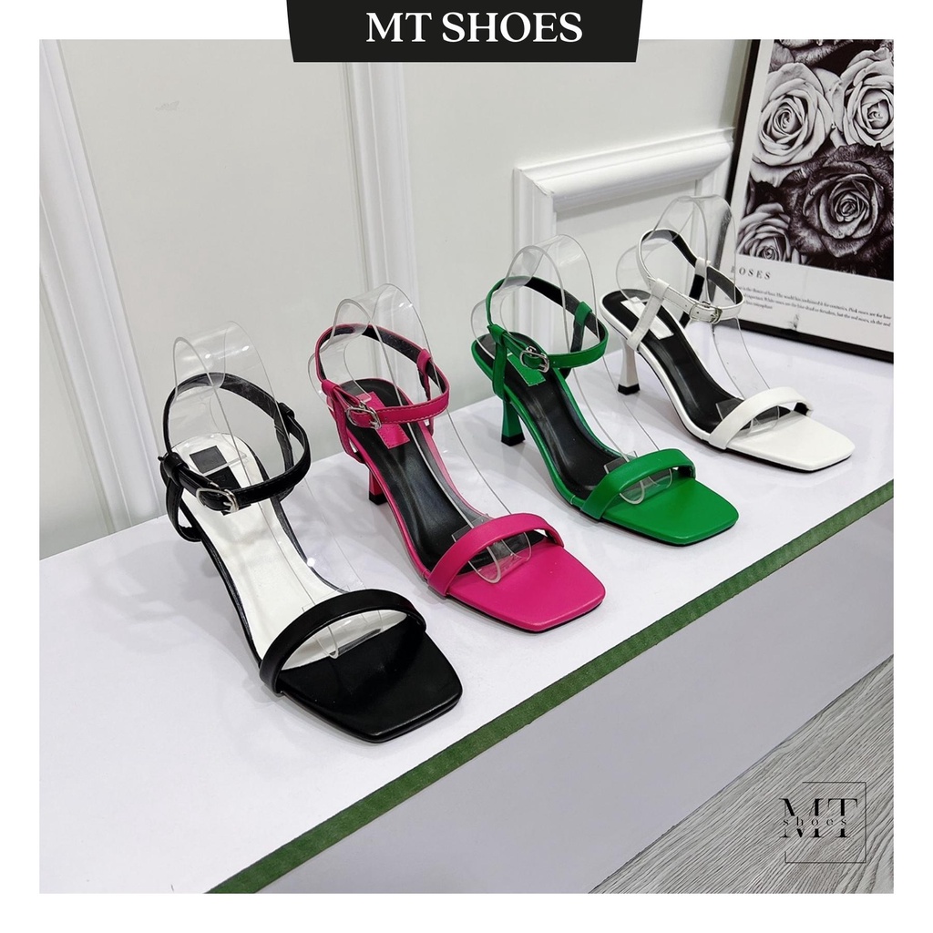Giày Sandal quai mảnh gót ly 7 phân quai cài cao cấp chất da mềm kiểu dáng Basic