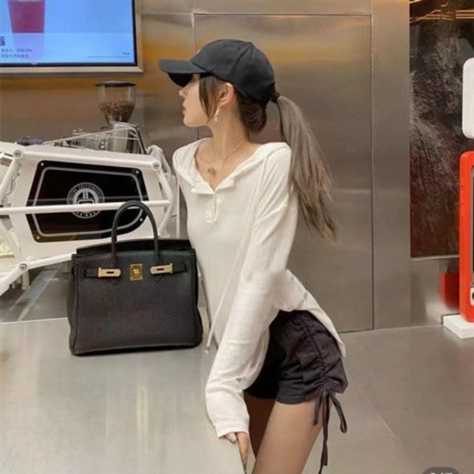 COZOK Bộ Áo Hoodie Dáng Ngắn + Quần Short Thời Trang Cho Nữ