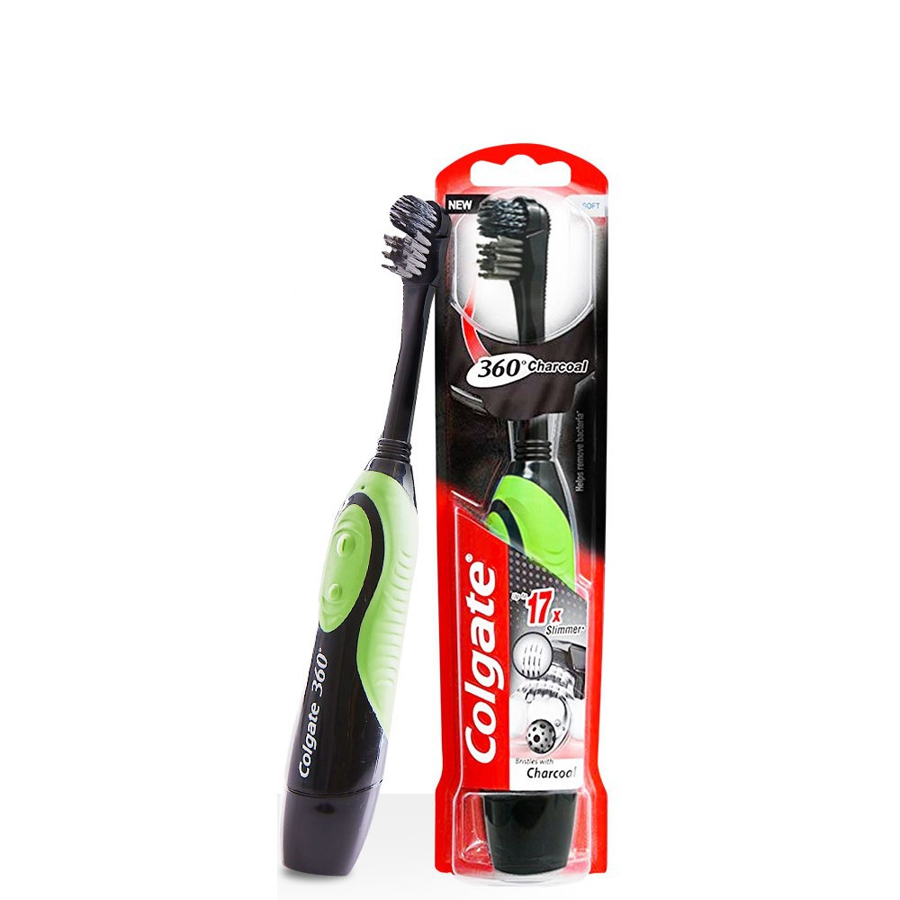 Bàn chải điện dùng pin Colgate that hoạt tính kháng khuẩn 360 độ Charcoal