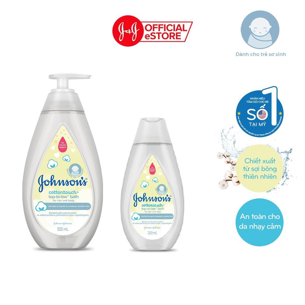 Combo Sữa tắm gội toàn thân mềm mịn Johnson' baby bath Cotton touch 500ml và Sữa tắm gội cùng loại 200ml - 101016740