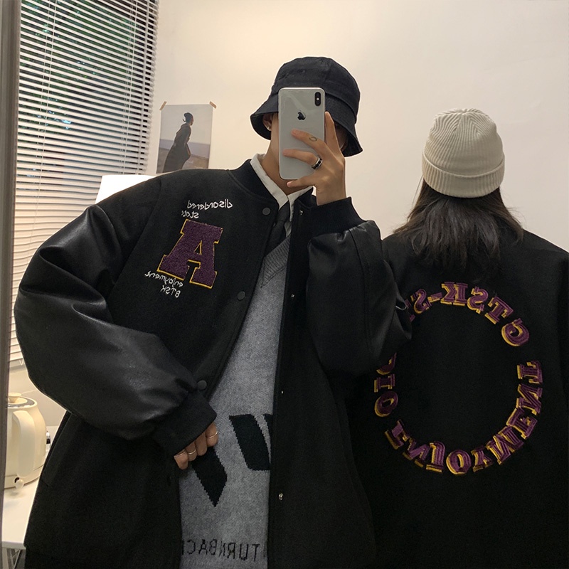 Áo khoác bomber da PU phong cách Hàn Quốc năng động thời trang dành cho nam