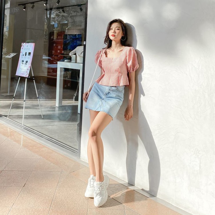 Váy jean MIEU dáng ngắn chữ A ráp cắt lai - GF07 | BigBuy360 - bigbuy360.vn