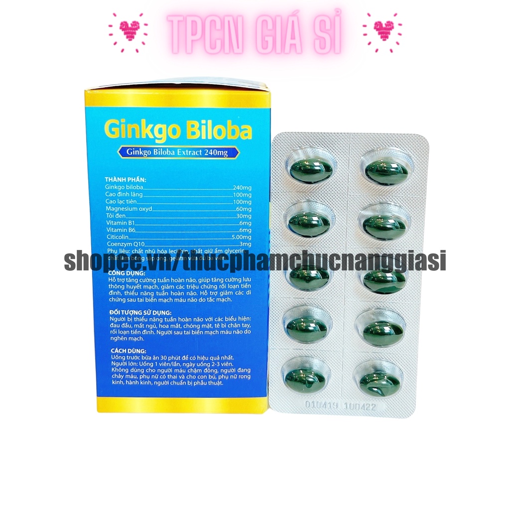 Viên uống bổ não GINKGO 240 giúp tăng cường trí nhớ, tăng tuần hoàn máu não, ngừa tai biến – HỘP 100 viên (Xanh Dương)