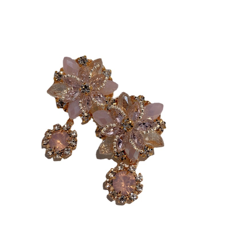 Bông Tai Hình Hoa Đính Đá Pha Lê Phong Cách Hàn Quốc Tinh Tế Thời Trang