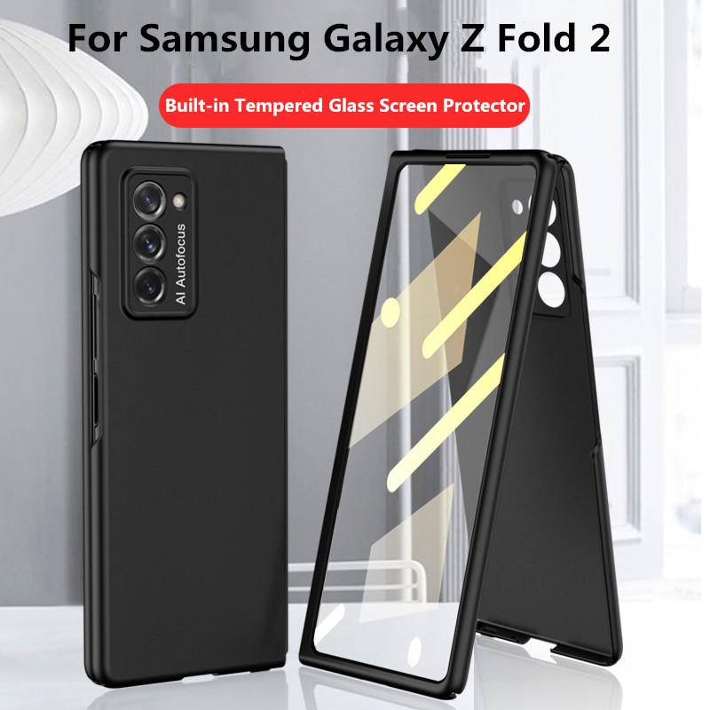 Samsung Galaxy Z Fold 2 Hard PC Foldable Case Back Cover Built-in 9H Tempered Glass Screen Protector,Full Protection Ultra Slim with Tempered Glass Film Case Cover for Samsung Galaxy Z Fold 2