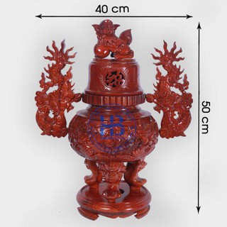 Đỉnh lư hương thờ bằng gỗ Hương cao 50cm
