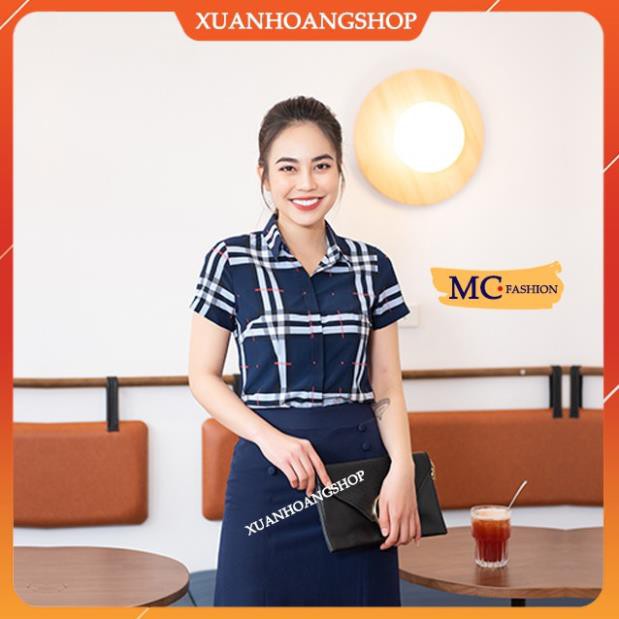 Áo Sơ Mi Nữ Công Sở Mc Fashion, Kiểu Dáng Tay Ngắn Cộc, Họa Tiết Kẻ Sọc Caro, 2 Màu( Vàng, Xanh Đen Tím Than) A665 . !