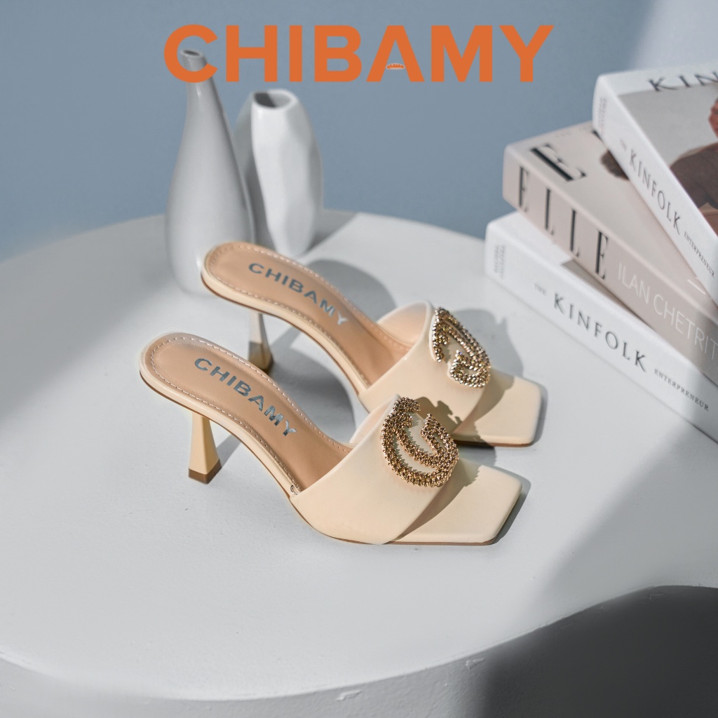 Dép cao gót nữ đính đá CG gót nhọn cao 5cm CHIBAMY mã GU02