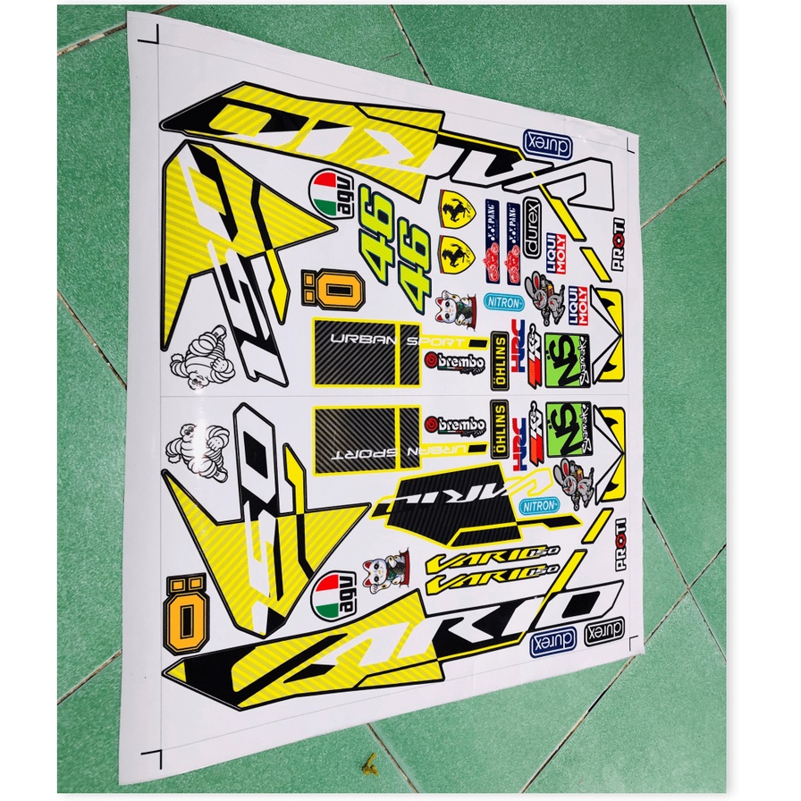 ( Quí khách vui lòng mang ra tiệm cho thợ dán ) Tem vario 150 indo vàng đen