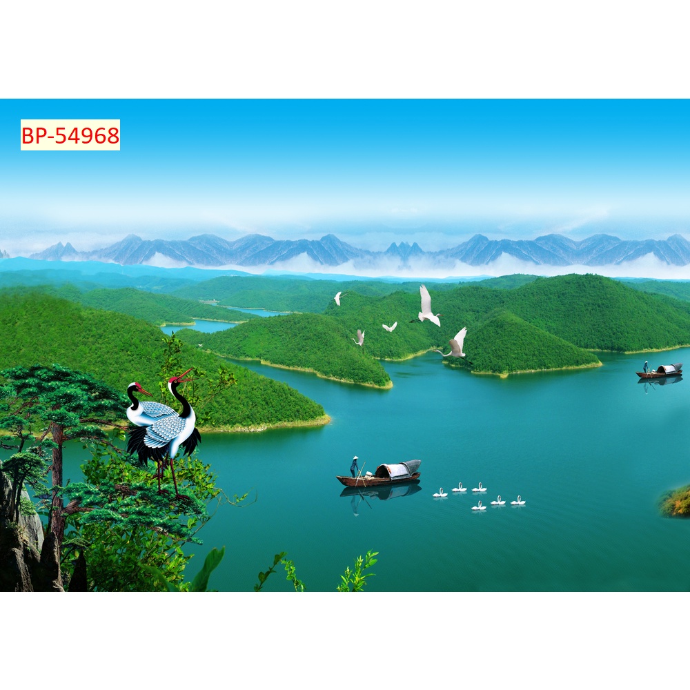 Tranh phong cảnh hồ nước thiên nhiên khổ lớn, không giới hạn kích thứớc