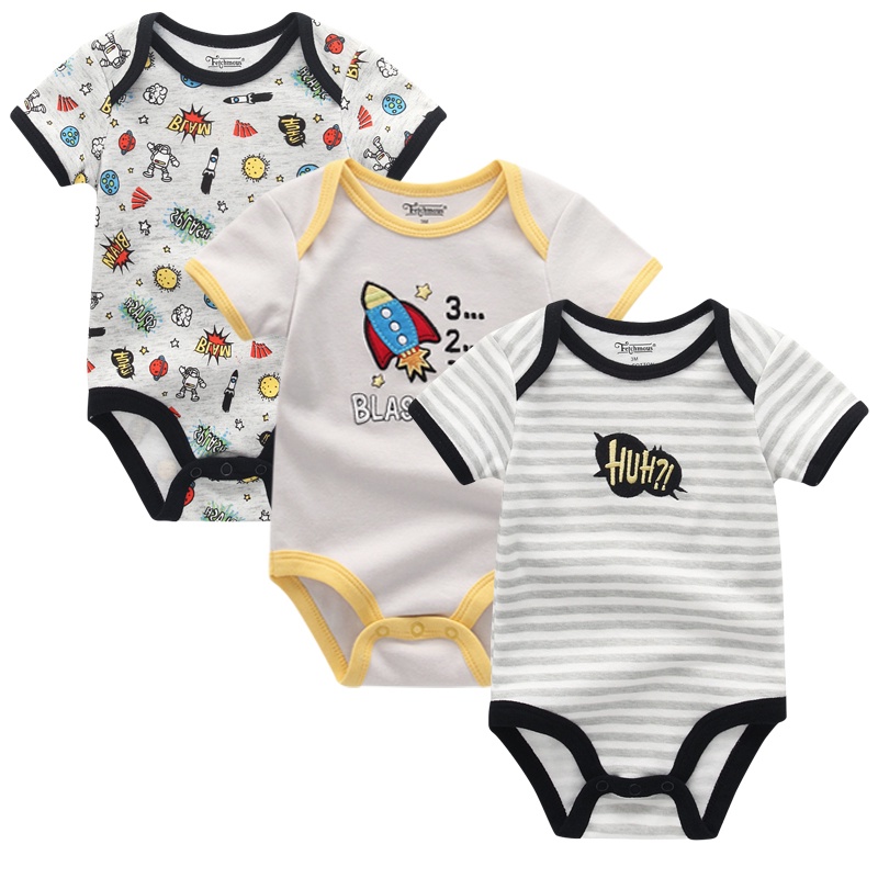 Set 3 áo liền quần chất vải cotton tay ngắn dễ thương cho bé sơ sinh từ 0-12 tháng tuổi