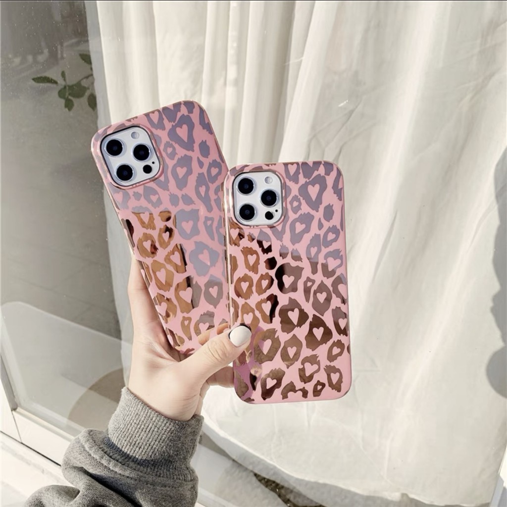 Ốp điện thoại iphone Lưng Da Beo Tim Hồng dành cho Iphone Xs Max/11/11Pro Max/12Pro/12Pro Max