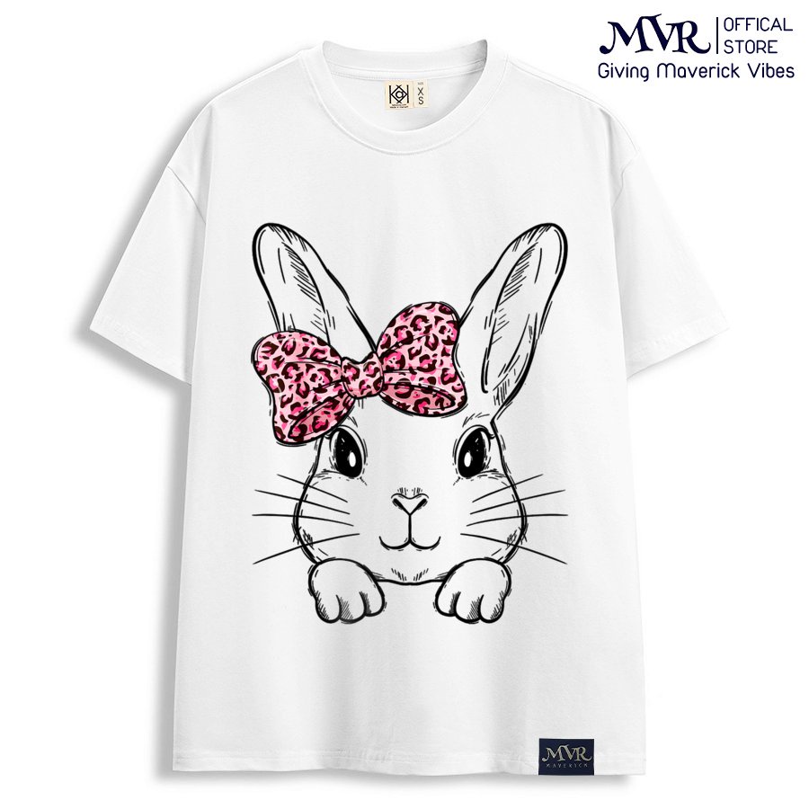 Áo thun nữ cổ tròn Cotton thoáng mát mặt thỏ dễ thương đeo nơ MVR KK3929