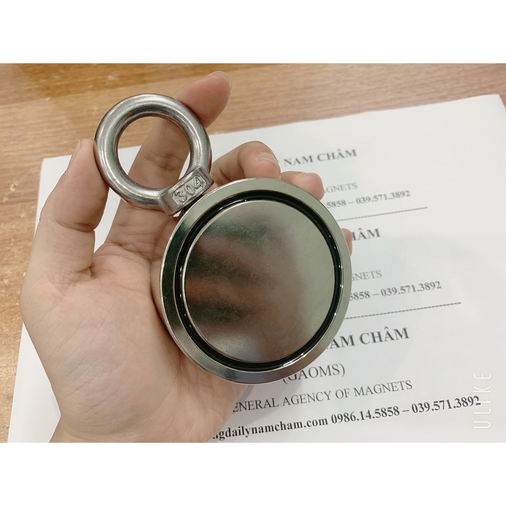 Nam châm hút sắt D75mm lực hút siêu mạnh, nam châm cứu hộ hút 2 mặt, trục vớt đồ dưới ao, hồ, sông...