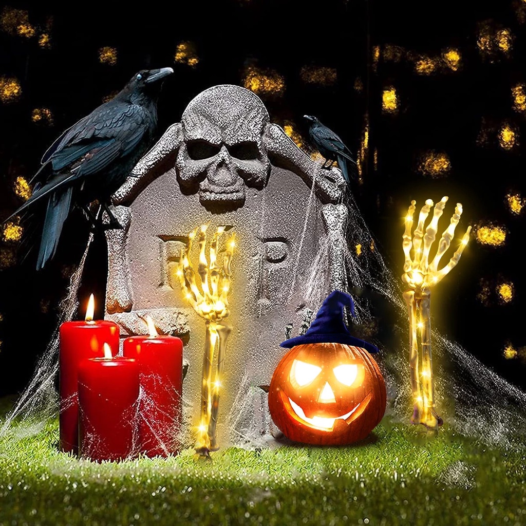 Đèn Led 40 Bóng 8 Chế Độ Hình Bàn Tay Đầu Lâu Trang Trí Sân Vườn