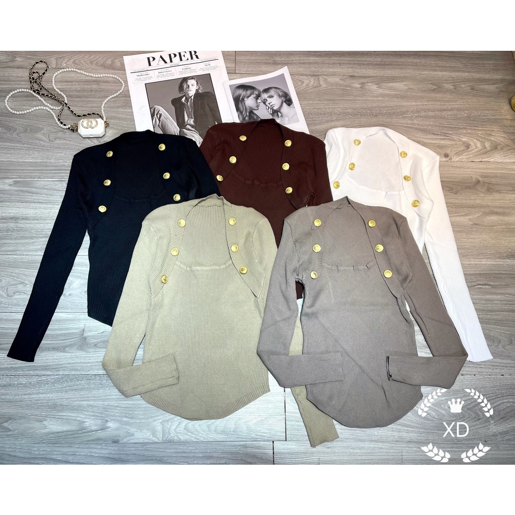 Áo len nữ kiểu, áo len tay dài phối cúc vàng sáng choang gấu vạt style cực đẹp lên form cá tính hàng quảng châu loại 1 | BigBuy360 - bigbuy360.vn