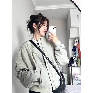 Áo khoác Bomber Hàn Unisex Nam Nữ (Áo form rộng), Áo bóng chày 2 Lớp màu Xám Nhạt Siêu độc (Bảng size ở cuối)