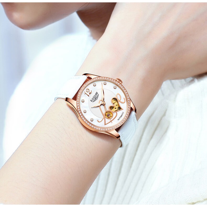 Đồng hồ nữ chính hãng KASSAW K992-2 Kính sapphire ,chống xước,Chống nước 50m ,BH 24 tháng,Máy cơ (Automatic) ,dây da xịn