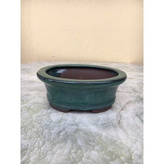 Chậu bonsai Ovan xanh ngọc mini đất nung gốm Bát tràng 1 size BM-170